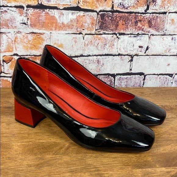 CAPELLI ROSSI Black and Red Patent Leather Block Heel Round Toe Shoes Sz EU39 - Picture 3 of 13
